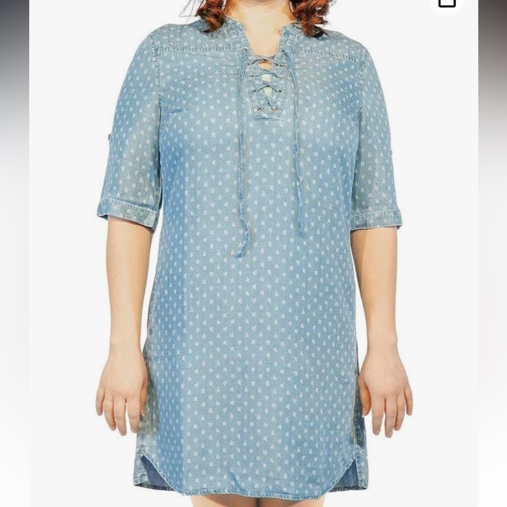 Philosophy Lace Up Print Blue denim  Women’s Dress Size Large